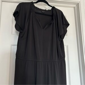 Talbots Plus Petite women’s 2XP black midi v-neck ruffle collar dress stretchy